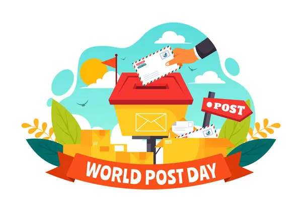 stock vector World Post Day Vector Illustration on October 9, Featuring a Red Mailbox Accepting Mail, Letters, and Parcels in a Flat Style Cartoon Background