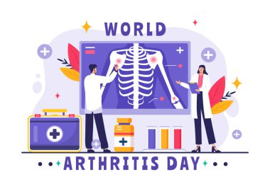 World Arthritis Day vector illustration for October 12, featuring Medical Treatment for Rheumatism and Osteoarthritis, with an X-ray Scan and Bone clipart