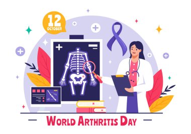 World Arthritis Day vector illustration for October 12, featuring Medical Treatment for Rheumatism and Osteoarthritis, with an X-ray Scan and Bone clipart