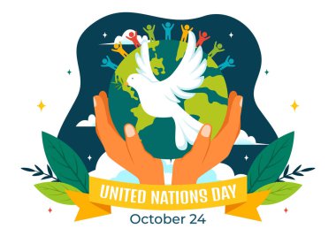 United Nations Day Celebration Vector Illustration on 24 October Featuring a Hand Holding the Earth to Public Service in a Flat Cartoon Background clipart