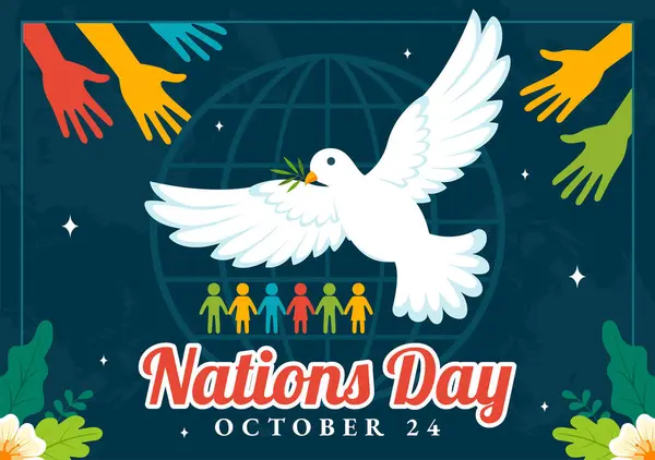 stock vector United Nations Day Celebration Vector Illustration on 24 October Featuring a Hand Holding the Earth to Public Service in a Flat Cartoon Background