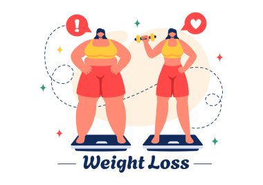 Bir Kadın Vücut Dönüşümünün Kilo Kaybı İllüstrasyonu Spor, Diyet ve Tarz Arkaplanındaki Sağlıklı Yaşam Tarzını Vurguluyor