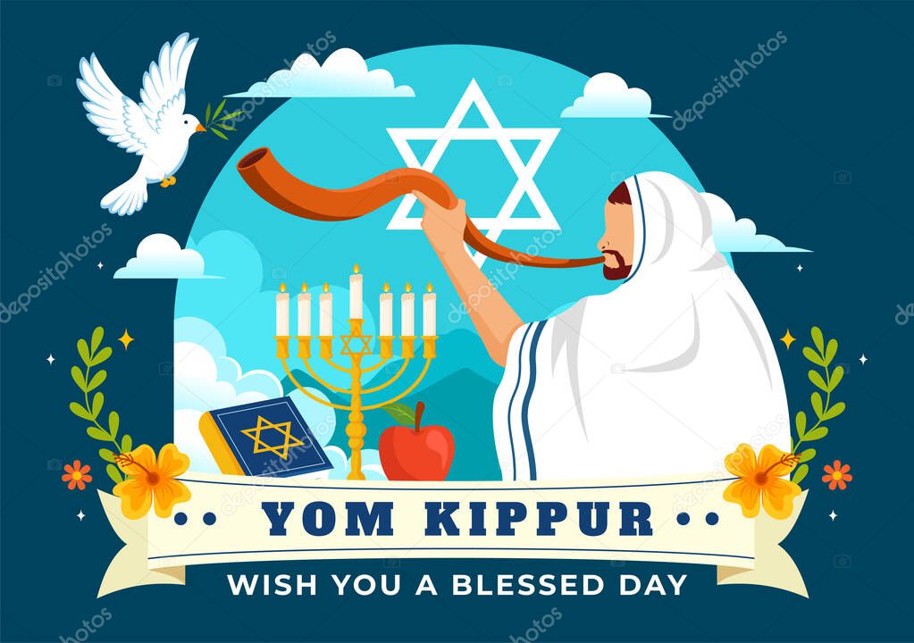 Yom Kippur Celebration or Wish You a Blessed Day Vector Illustration for the Day of Atonement in Judaism and for the Jewish Holiday in a Background