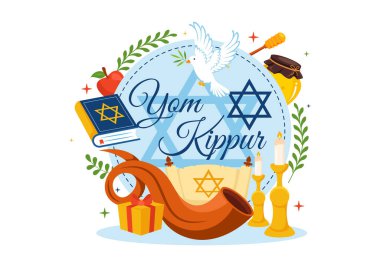 Yom Kippur Kutlaması ya da Musevilikte Kefaret Günü ve Arka planda Yahudi Tatili İçin Kutsanmış Bir Gün Vekil Resimleri