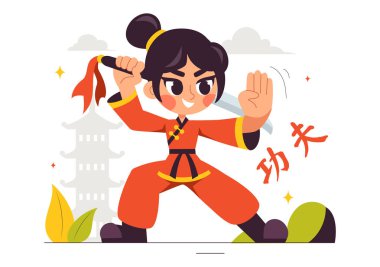 Çince Çevirisi: Çin Dövüş Sanatlarını Düztabanlı Çizgi Film Arkaplan Resimlerinde Gösteren İnsanlarla Kung Fu