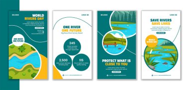 Nehir Günü Sosyal Medya Hikayeleri Düz Çizgi El Şablonları Çizim Arkaplan Resimleri