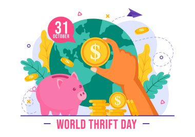 World Thrift Day Vector Illustration on 31 October with a Piggy Bank and Coins for Saving, Financial Literacy, and Economic Stability in a Background clipart