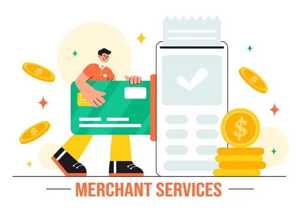 Stock vector Merchant Services Vector Illustration of a Digital Marketing Strategy with People Referring Businesses and Earning Money Online in a Flat Background