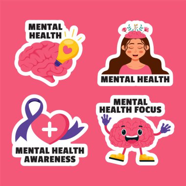 Ruh Sağlığı Günü Etiketi Düz Çizim El Şablonları Çizim Arkaplan Çizimi