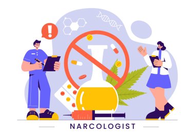 Narcologist Vector Illustration Featuring a Doctor, Drug Addiction Awareness, and Alcohol and Tobacco Issues in Healthcare in a Flat Background clipart