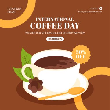 Kahve Günü Sosyal Medya İllüstrasyonu Çizgi Film El Çizimi Şablonlar Arkaplan