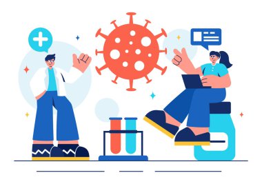 Bağışıklık Bilimi Vektörü İllüstrasyonu, Bağışıklık Koruma Sistemi 'nin İnsanların Düz Tarzlı Arkaplanda Enfeksiyonlar ve Zararlı Bakterilerle Mücadele Etmesine Yardım Ettiğini Gösteriyor