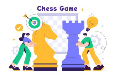 Siyah ve Beyaz Parçalarla Satranç Tahtası Çizimi Stratejik Piyasa Hareketleri ve Arka Plandaki Başarı İçin Rekabetçi Analiz