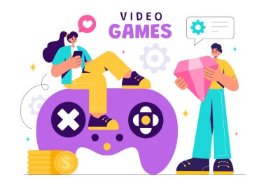 Android, Mobil ve Bilgisayar Konsol Dövüşlerinde Oyun Alanı Denetleyicileri Oynayan Programcılarla Video Oyunları Vektör İllüstrasyonu