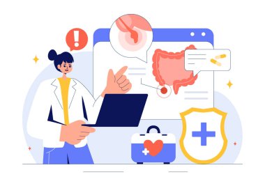 Apandisit Vektör İllüstrasyonu Eklenti ve Mide Tedavisinin Sağlık Hizmetleri Düz Biçim Çizim Arkaplanındaki İltihaplanması