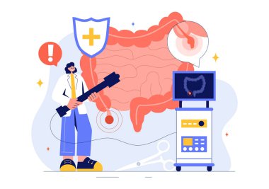 Apandisit Vektör İllüstrasyonu Eklenti ve Mide Tedavisinin Sağlık Hizmetleri Düz Biçim Çizim Arkaplanındaki İltihaplanması