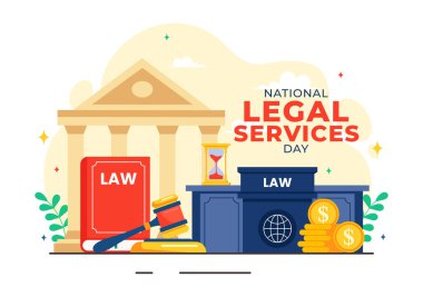 National Legal Services Day Vector Illustration featuring Scales and law books to Justice and Equal Rights for Everyone in Society in a Background clipart