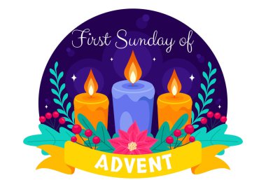 Advent 'in ya da Yeni Kilise Yılının Başı' nın ilk Pazar günü, 27 Kasım 'da Düz Tarz Vektör İllüstrasyonuyla Gözlemlendi