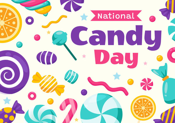 National Candy Day Vector Illustration on November 4, featuring a Variety of Colorful Candies and Sweets in a Flat Style Cartoon Background