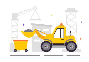 Sanayi Kum Madencilik Süreci veya Düz Arkaplanda Taşımacılık İçin Ağır Sarı Damperli Kamyon Gösterimi