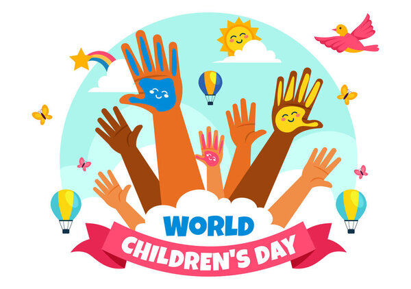 Векторная иллюстрация ко Всемирному дню защиты детей 20 ноября с использованием милых декоративных элементов для защиты детей и прав в мультипликационном фоне