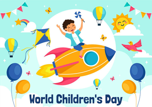 World Children's Day Vector Illustration on November 20 Featuring Cute Decorative Elements to Child Welfare and Rights in a Cartoon Background