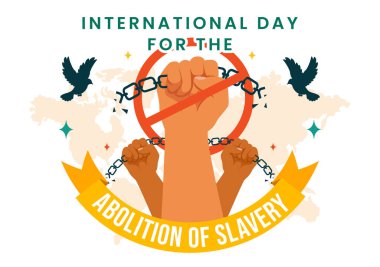 Uluslararası Kölelik Vektörü İllüzyonunun Kaldırılması Günü 2 Aralık 'ta, Kelepçe, Zincir ve Arka plandaki Güvercinlerin Sembolleri