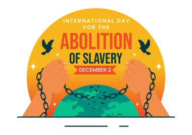 Uluslararası Kölelik Vektörü İllüzyonunun Kaldırılması Günü 2 Aralık 'ta, Kelepçe, Zincir ve Arka plandaki Güvercinlerin Sembolleri