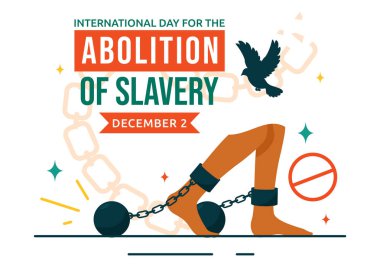 Uluslararası Kölelik Vektörü İllüzyonunun Kaldırılması Günü 2 Aralık 'ta, Kelepçe, Zincir ve Arka plandaki Güvercinlerin Sembolleri