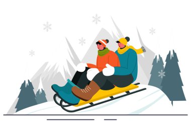 Kızak Yarışı Sporcusu Kış Vektörü İllüstrasyonunda Buz Üstünde Kızağa Binen Bir Atlet Çizgi Film Arkaplanda