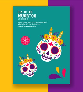 Dia de Los Muertos Hand Çizgi Film Şablonları ile Dikey Poster Arkaplanı