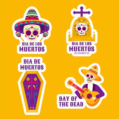 Düz Çizgi Film Biçiminde Sosyal Medya Etiketi Dia de Los Muertos Vektör Şablonu