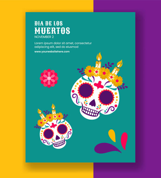 Dia de Los Muertos Hand Drawn Vertical Poster Background with Cartoon Templates