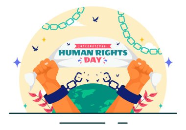 International Human Rights Day Vector Illustration on December 10 Featuring Diverse People Breaking Chains for Unity, Freedom, and Peace in Background clipart