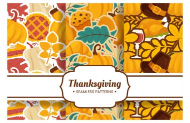 Sezonluk Tasarımlar ve Tatil Dekorasyonları İçin Canlı Düz Şekil Çizgi Film Elemanlarını içeren Şablonsuz Şükran Günü Şablonu