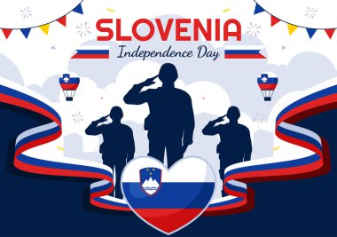 Slovenya Bağımsızlık Günü Vektör İllüstrasyonu 26 Aralık 'ı Düz Tarzlı Ulusal Birlik Tatilinde Dalgalı Bayrak Tasarımı ile Kutluyor