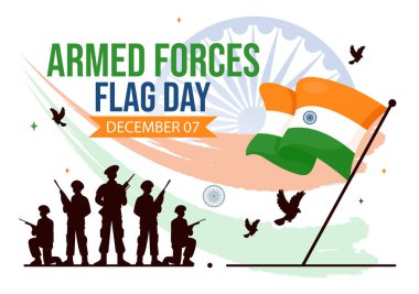 Hint Silahlı Kuvvetleri Bayrak Günü Vektör İllüstrasyonunda Hint Ordusu ve Düz Çizgi Film Tarzında Bayrak Sallıyor