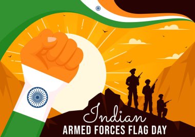 Hint Silahlı Kuvvetleri Bayrak Günü Vektör İllüstrasyonunda Hint Ordusu ve Düz Çizgi Film Tarzında Bayrak Sallıyor