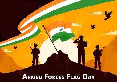 Hint Silahlı Kuvvetleri Bayrak Günü Vektör İllüstrasyonunda Hint Ordusu ve Düz Çizgi Film Tarzında Bayrak Sallıyor