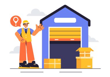 Mini bir depoda kullanılmayan eşyalarla dolu karton kutularla dolu bir Kişisel Depo Birimi 'nin Vektör ResmiName