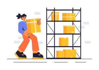 Mini bir depoda kullanılmayan eşyalarla dolu karton kutularla dolu bir Kişisel Depo Birimi 'nin Vektör ResmiName