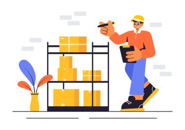 Mini bir depoda kullanılmayan eşyalarla dolu karton kutularla dolu bir Kişisel Depo Birimi 'nin Vektör ResmiName