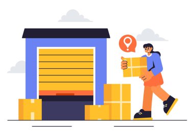 Mini bir depoda kullanılmayan eşyalarla dolu karton kutularla dolu bir Kişisel Depo Birimi 'nin Vektör ResmiName