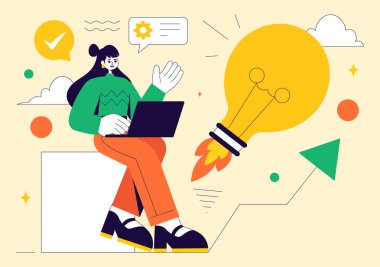 Yazılım ve Web Geliştirme, Yeniliğin Gücü ve Yeni Fikirlerle Bir Girişim içeren Yenilikçi ve Yaratıcı Vektör İllüzyonunu Keşfedin