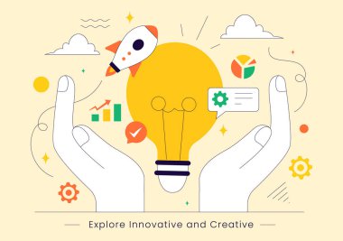 Yazılım ve Web Geliştirme, Yeniliğin Gücü ve Yeni Fikirlerle Bir Girişim içeren Yenilikçi ve Yaratıcı Vektör İllüzyonunu Keşfedin