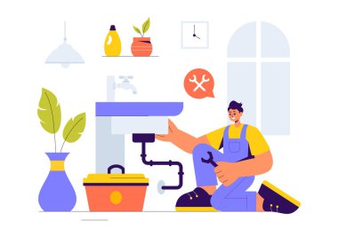 Temizlikçiler, Yenilikçi İşçiler ve Tamirciler 'in Ev Yapımı ve Korumasının Yapıldığı Bir Ev Hizmeti Ekibinin Vektör ResmiComment