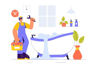 Temizlikçiler, Yenilikçi İşçiler ve Tamirciler 'in Ev Yapımı ve Korumasının Yapıldığı Bir Ev Hizmeti Ekibinin Vektör ResmiComment