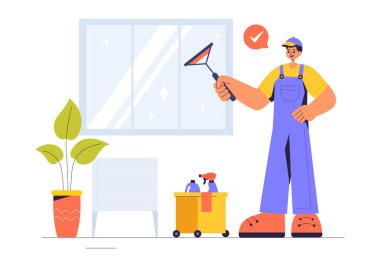 Temizlikçiler, Yenilikçi İşçiler ve Tamirciler 'in Ev Yapımı ve Korumasının Yapıldığı Bir Ev Hizmeti Ekibinin Vektör ResmiComment