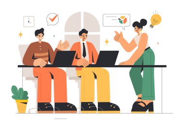 Kariyer Büyümesi, Zafer ve Hedef Başarı Üzerine Odaklanan Toplantılar 'da Bir Kadın Lider' in yer aldığı İş dünyasının Kadın Liderlerinin Vektör İllüstrasyonu