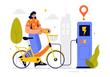 Harita, Konum Pin ve Düz Arkaplan içinde İzleme Mobil Uygulamaları Konsepti içeren bir Navigasyon Uygulaması içeren Akıllı Bisiklet Vektörü İlülasyonu